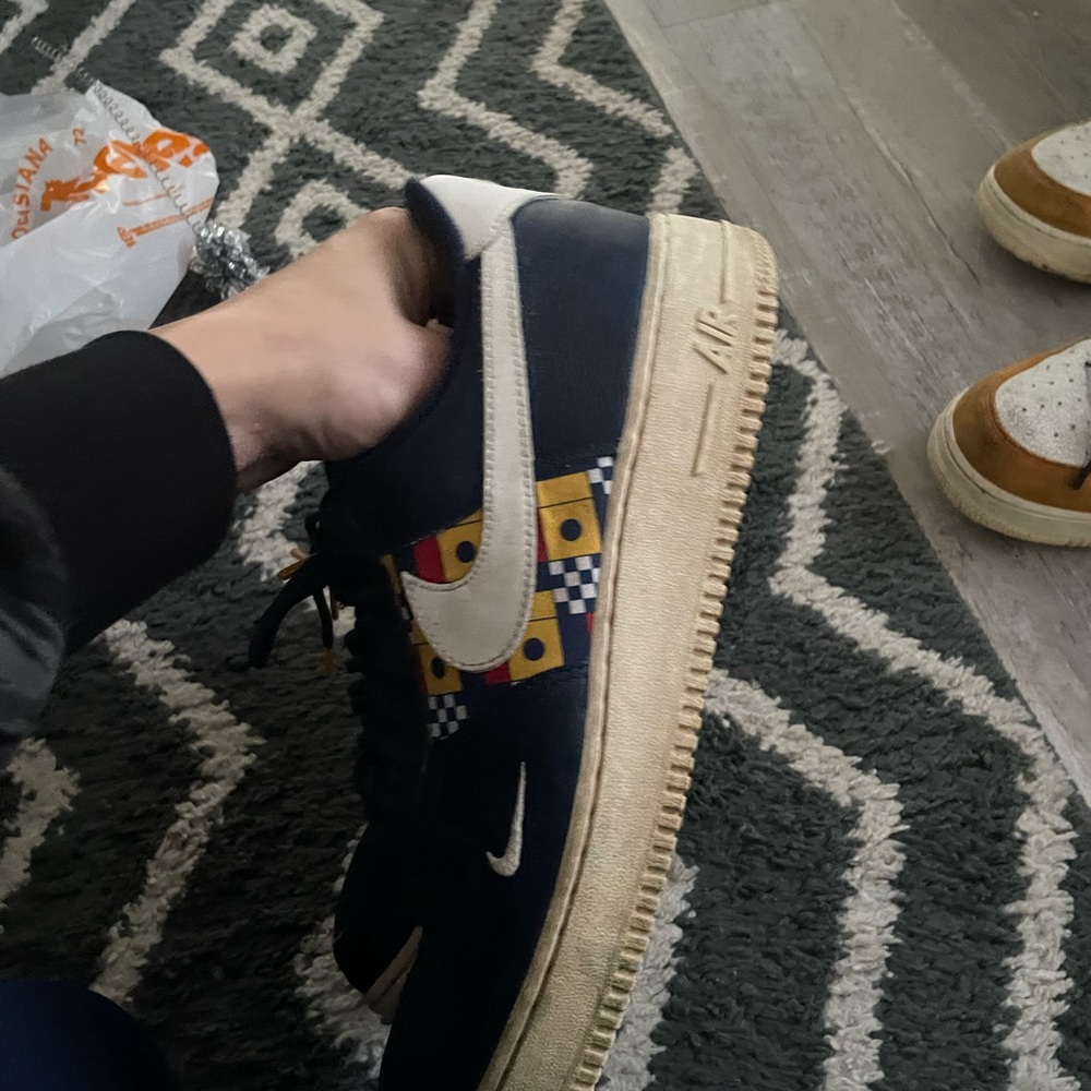 Blue Yellow and White Nike Air Force Ones Size 11.5